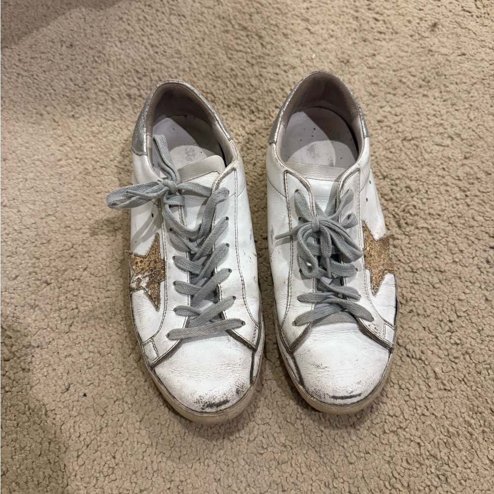 Golden Goose White and Gold Star Sneakers